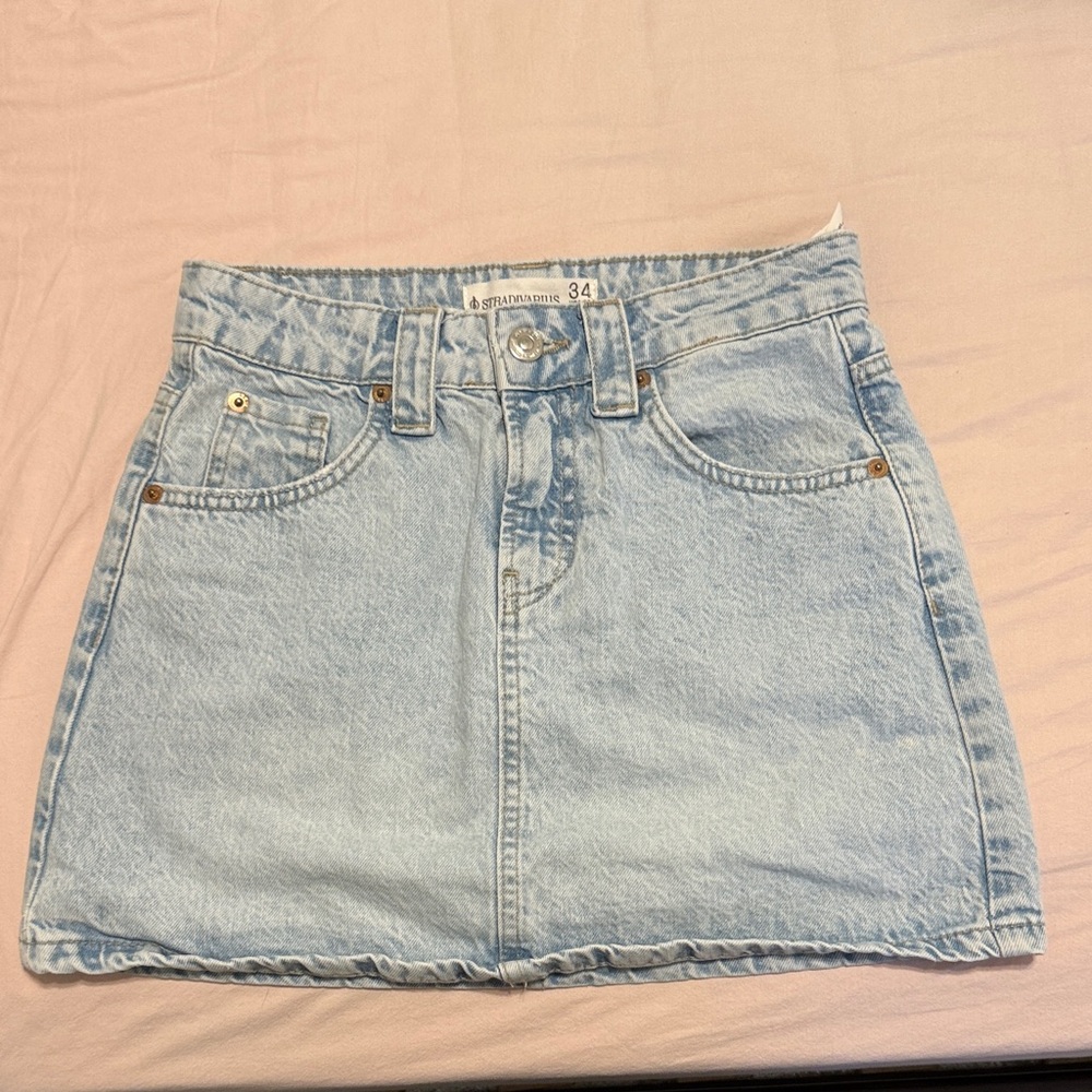 Stradivarius Light Blue Denim Mini Skirt